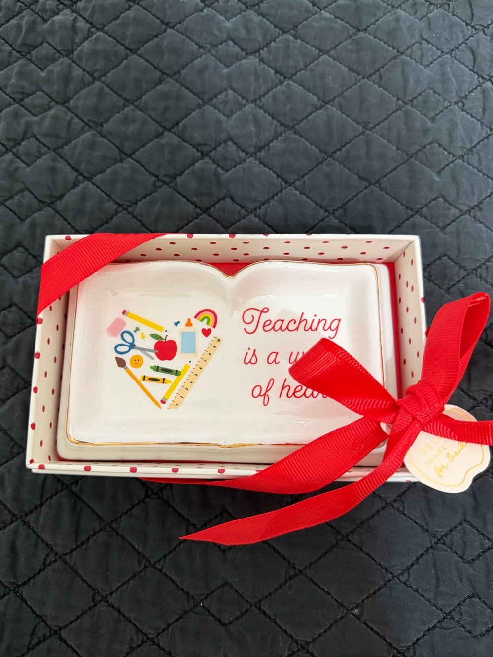 Teaching Is a Work of Heart Trinket Dish - White & Red